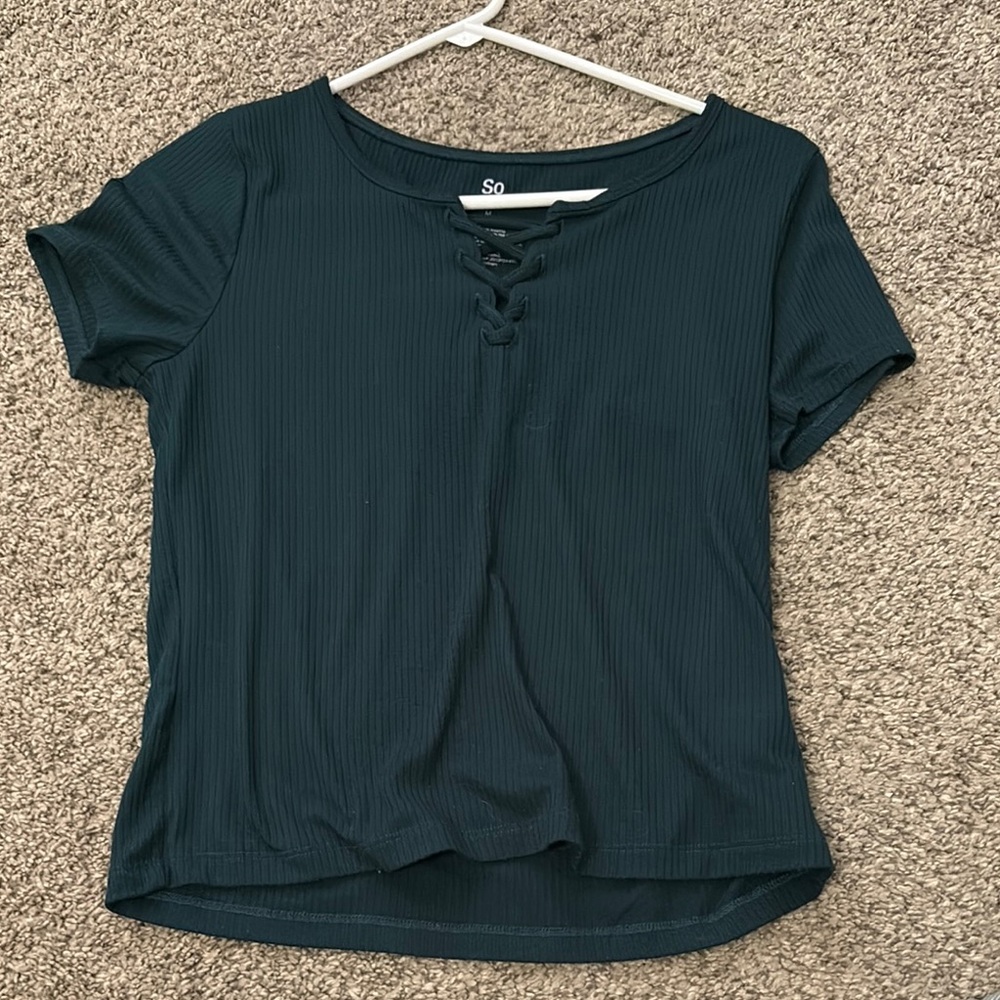 So Women's Black Lace-Up Top